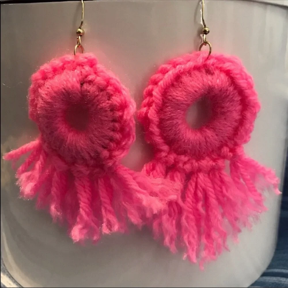 Bundle of 2 Crochet Boho Fringe Earrings (Handmade)
